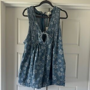 Floral Denim Sleeveless romper